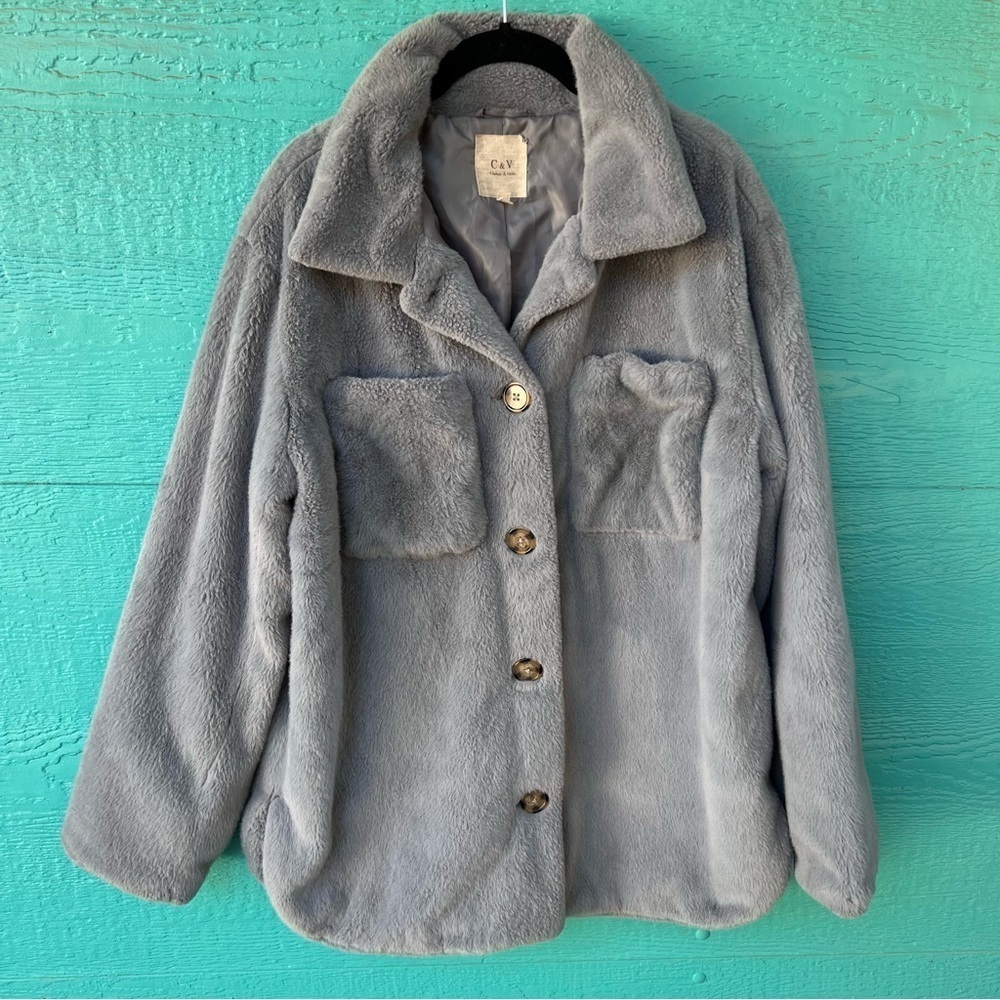 CHELSEA & VIOLET FUZZY LIGHT GRAY THICK SHIRT JACKET “SHACKET” SIZE MEDIUM
